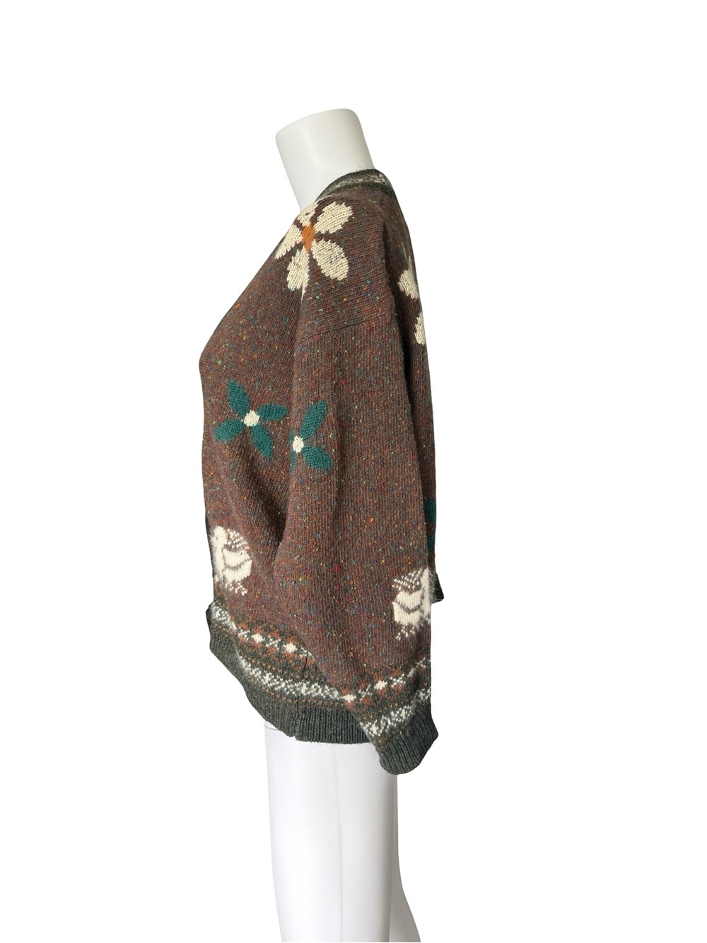 Vintage Fwanloi Wool Cardigan Sweater Brown Floral Knit Womens Size Small - Picture 3 of 9